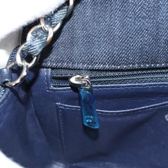 CHANEL Chain Shoulder Bag Denim Navy Silver CC Auth 123521SM