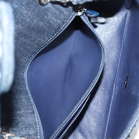 CHANEL Chain Shoulder Bag Denim Navy Silver CC Auth 123521SM