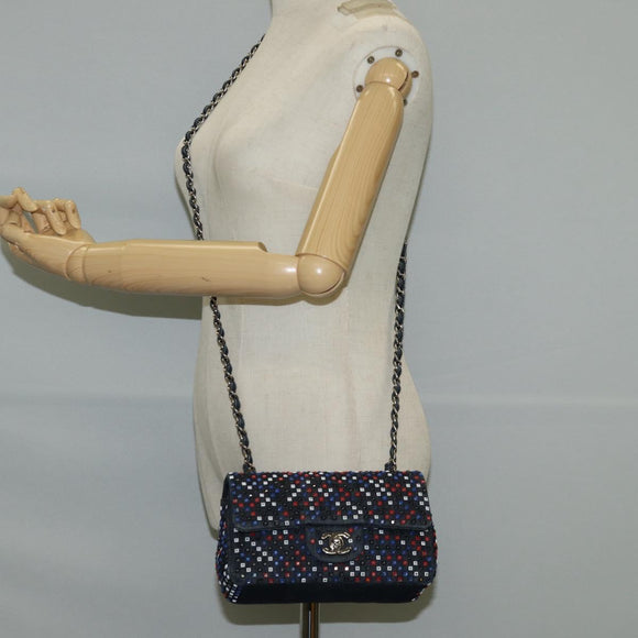 CHANEL Chain Shoulder Bag Denim Navy Silver CC Auth 123521SM