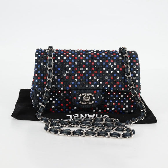 CHANEL Chain Shoulder Bag Denim Navy Silver CC Auth 123521SM