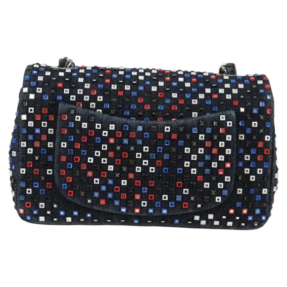 CHANEL Chain Shoulder Bag Denim Navy Silver CC Auth 123521SM