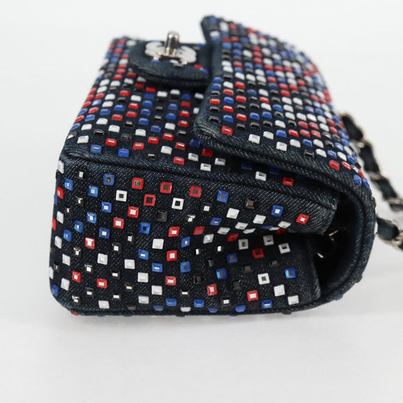 CHANEL Chain Shoulder Bag Denim Navy Silver CC Auth 123521SM