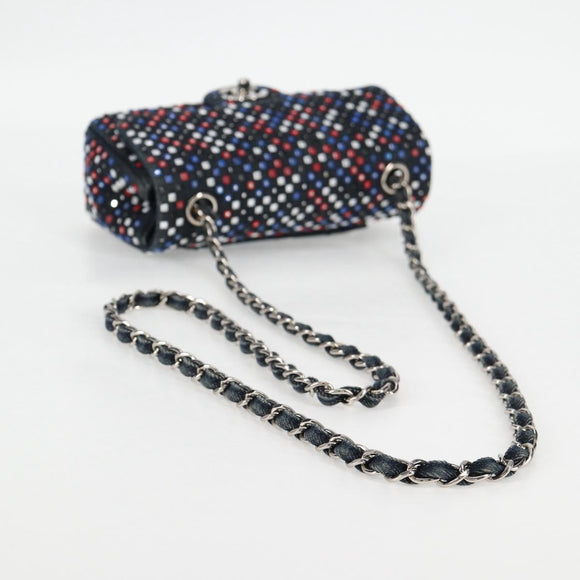 CHANEL Chain Shoulder Bag Denim Navy Silver CC Auth 123521SM