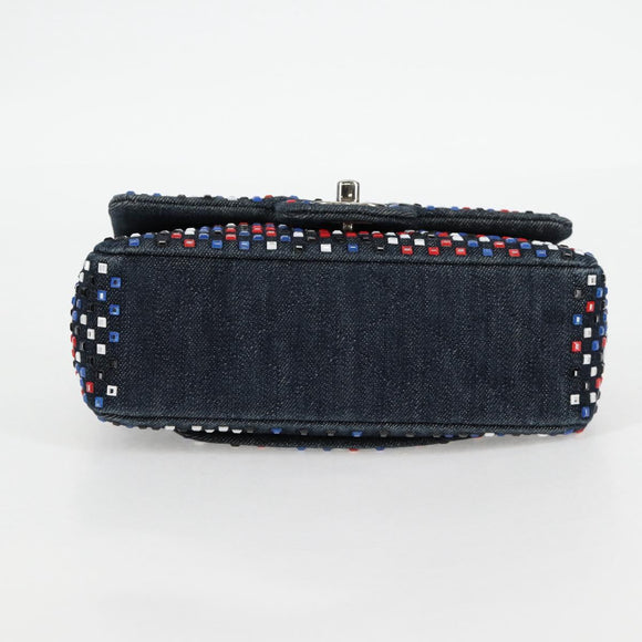 CHANEL Chain Shoulder Bag Denim Navy Silver CC Auth 123521SM