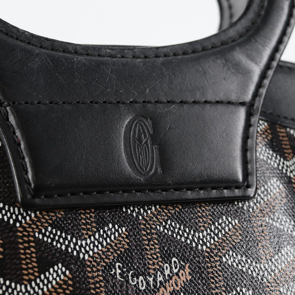 GOYARD Herringbone Hand Bag PVC Leather Black Silver Auth 123524SAM