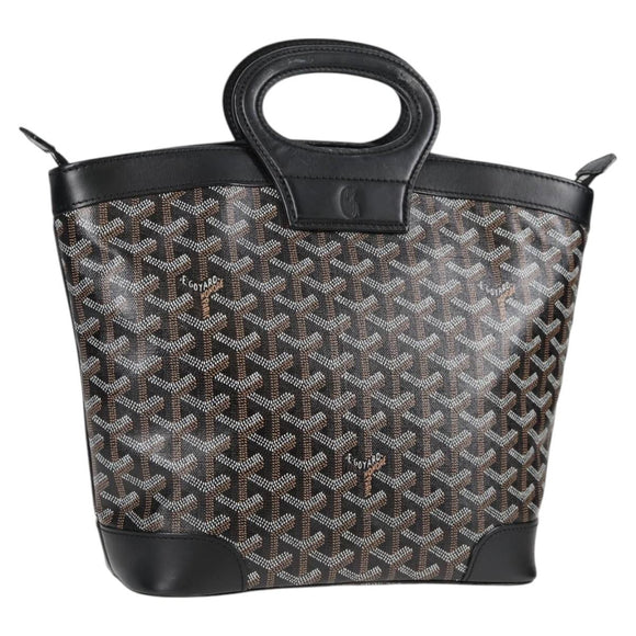 GOYARD Herringbone Hand Bag PVC Leather Black Silver Auth 123524SAM