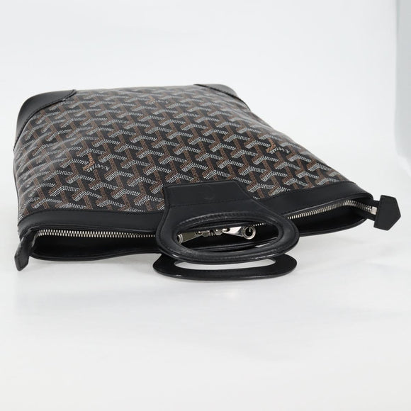 GOYARD Herringbone Hand Bag PVC Leather Black Silver Auth 123524SAM
