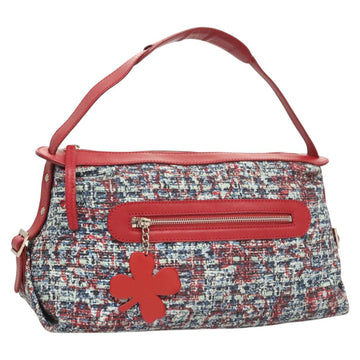 CHANEL Camelia Shoulder Bag tweed Red Blue Silver CC Auth 123554V