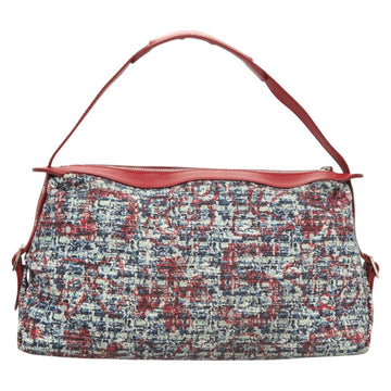 CHANEL Camelia Shoulder Bag tweed Red Blue Silver CC Auth 123554V - 0