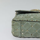 VALENTINO Studs Chain Shoulder Bag Suede Light Blue Silver Auth 123555-10