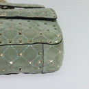 VALENTINO Studs Chain Shoulder Bag Suede Light Blue Silver Auth 123555-15