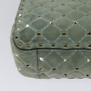 VALENTINO Studs Chain Shoulder Bag Suede Light Blue Silver Auth 123555-16
