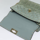 VALENTINO Studs Chain Shoulder Bag Suede Light Blue Silver Auth 123555-18