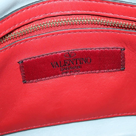 VALENTINO Studs Chain Shoulder Bag Suede Light Blue Silver Auth 123555