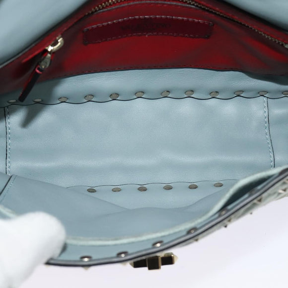 VALENTINO Studs Chain Shoulder Bag Suede Light Blue Silver Auth 123555