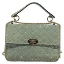 VALENTINO Studs Chain Shoulder Bag Suede Light Blue Silver Auth 123555-13