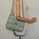 VALENTINO Studs Chain Shoulder Bag Suede Light Blue Silver Auth 123555-24