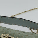 VALENTINO Studs Chain Shoulder Bag Suede Light Blue Silver Auth 123555-14