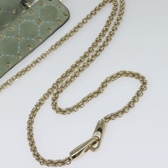 VALENTINO Studs Chain Shoulder Bag Suede Light Blue Silver Auth 123555