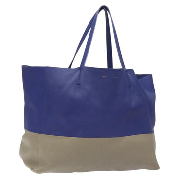 CELINE Horizontal Cabas Tote Bag Leather Blue Gold Auth 123559