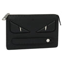 FENDI Monster Clutch Bag Leather Black Silver Auth 123564-1