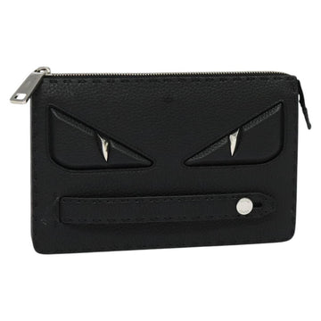FENDI Monster Clutch Bag Leather Black Silver Auth 123564