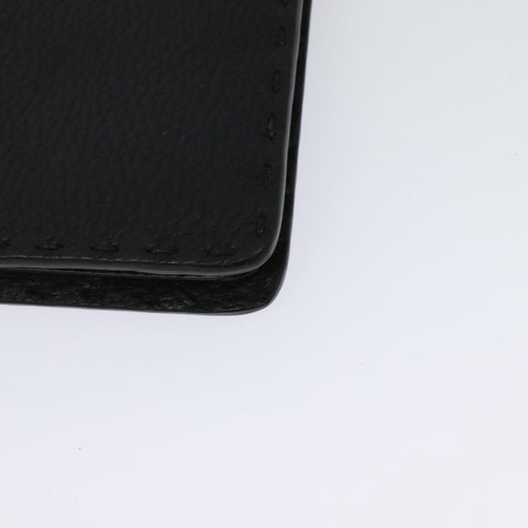 FENDI Monster Clutch Bag Leather Black Silver Auth 123564