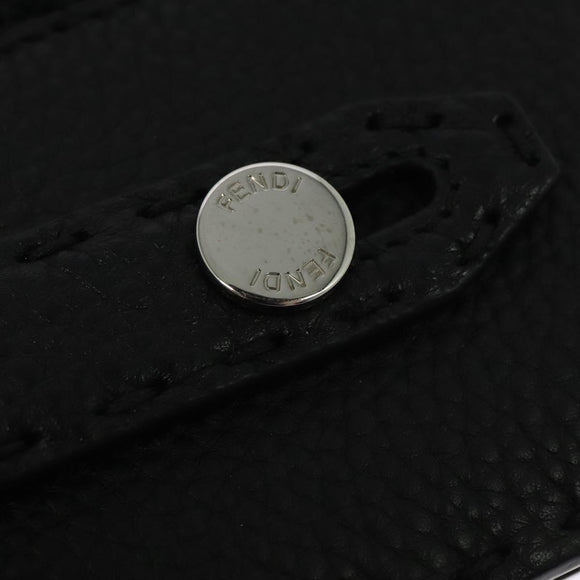 FENDI Monster Clutch Bag Leather Black Silver Auth 123564