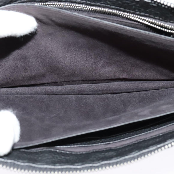 FENDI Monster Clutch Bag Leather Black Silver Auth 123564