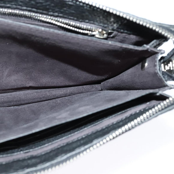 FENDI Monster Clutch Bag Leather Black Silver Auth 123564