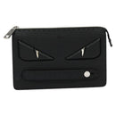 FENDI Monster Clutch Bag Leather Black Silver Auth 123564-13