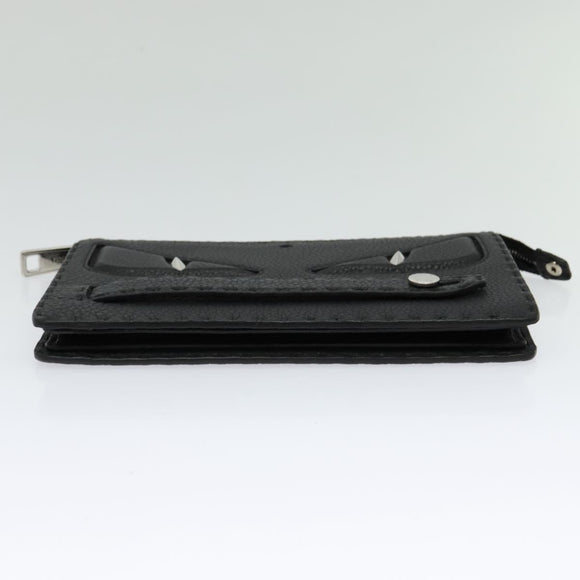 FENDI Monster Clutch Bag Leather Black Silver Auth 123564
