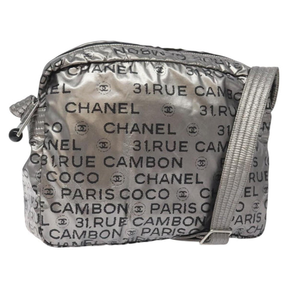 CHANEL Unlimited Shoulder Bag Nylon Silver CC Auth 123569