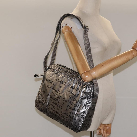CHANEL Unlimited Shoulder Bag Nylon Silver CC Auth 123569