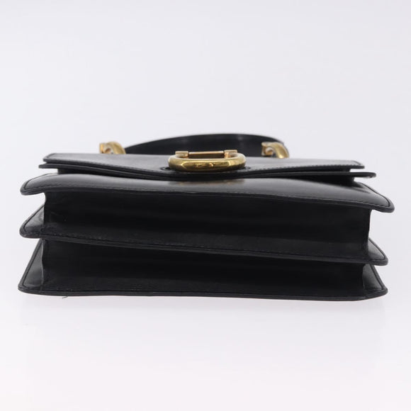 CELINE Handtasche Leder Schwarz Gold Auth 123571
