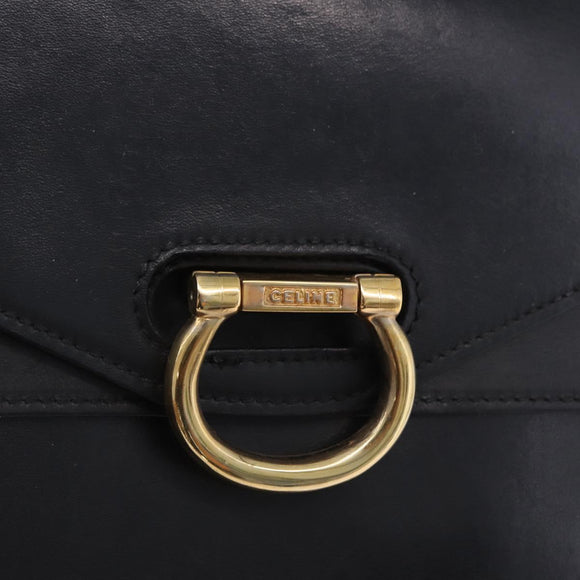CELINE Handtasche Leder Schwarz Gold Auth 123571