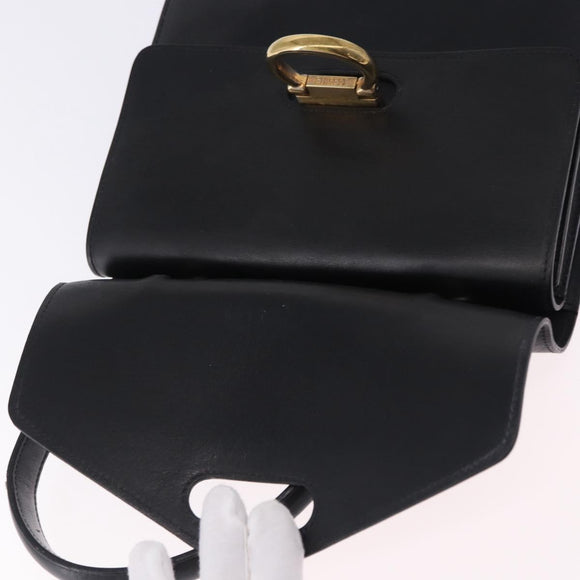 CELINE Handtasche Leder Schwarz Gold Auth 123571