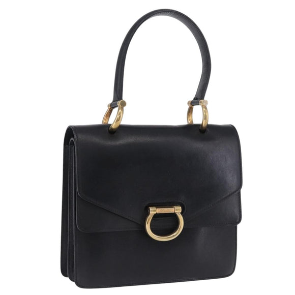 CELINE Handtasche Leder Schwarz Gold Auth 123571