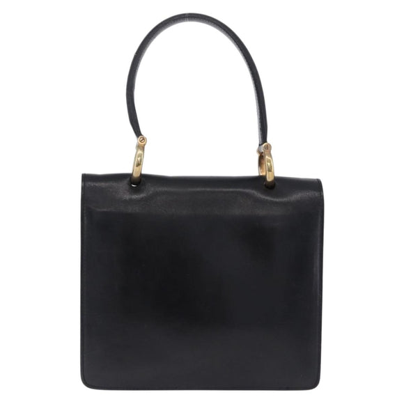 CELINE Handtasche Leder Schwarz Gold Auth 123571