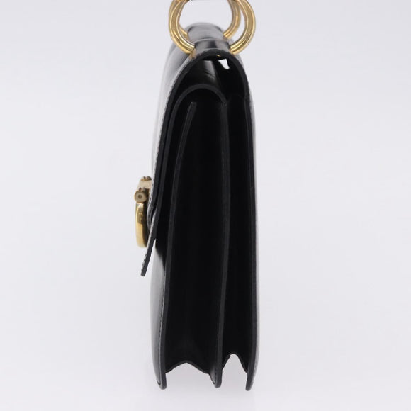 CELINE Handtasche Leder Schwarz Gold Auth 123571
