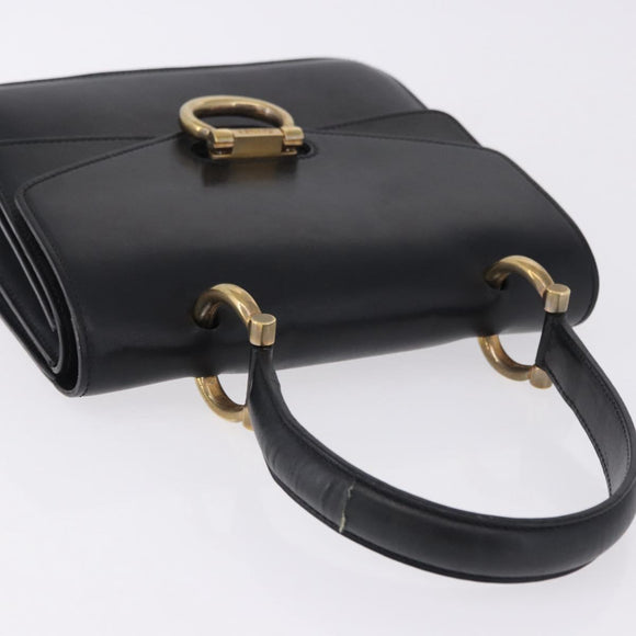 CELINE Handtasche Leder Schwarz Gold Auth 123571