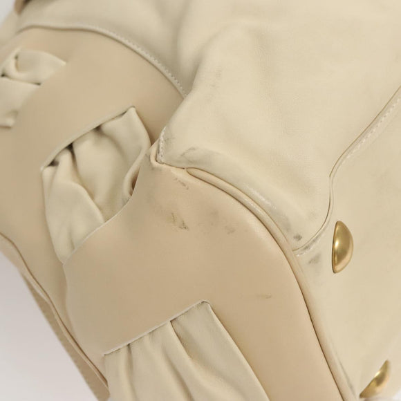 Salvatore Ferragamo Gancini Shoulder Bag Leather White Gold Auth 123574