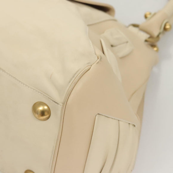 Salvatore Ferragamo Gancini Shoulder Bag Leather White Gold Auth 123574