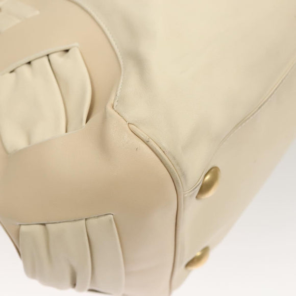 Salvatore Ferragamo Gancini Shoulder Bag Leather White Gold Auth 123574