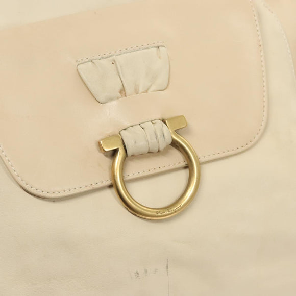 Salvatore Ferragamo Gancini Shoulder Bag Leather White Gold Auth 123574