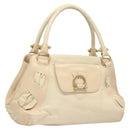 Salvatore Ferragamo Gancini Shoulder Bag Leather White Gold Auth 123574-1