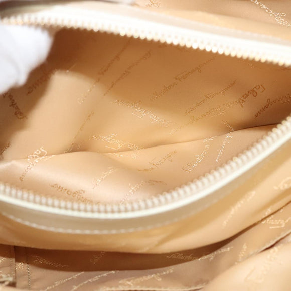 Salvatore Ferragamo Gancini Shoulder Bag Leather White Gold Auth 123574