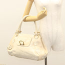 Salvatore Ferragamo Gancini Shoulder Bag Leather White Gold Auth 123574-26