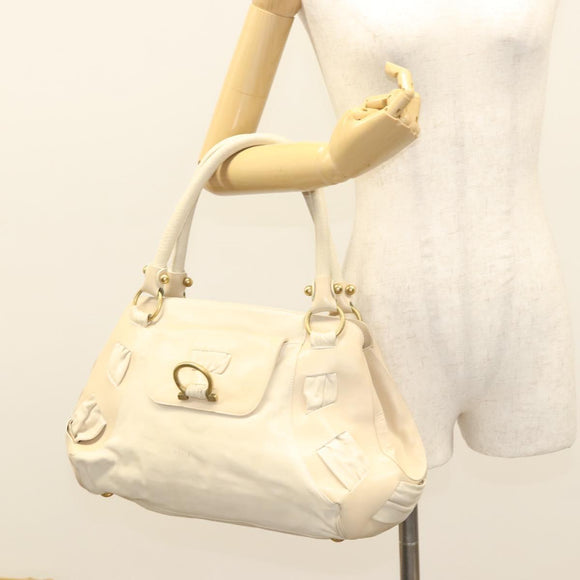 Salvatore Ferragamo Gancini Shoulder Bag Leather White Gold Auth 123574