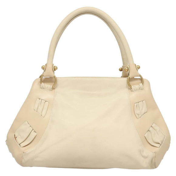 Salvatore Ferragamo Gancini Shoulder Bag Leather White Gold Auth 123574